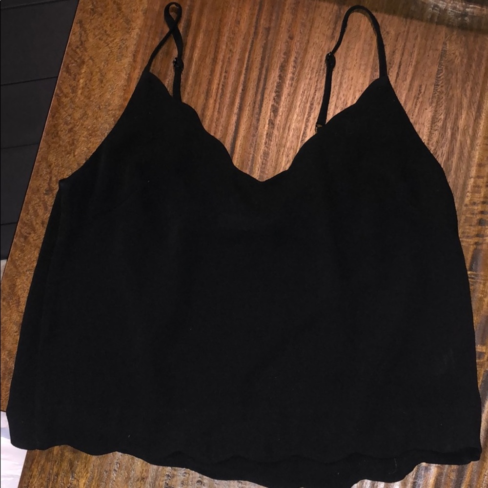 Black ruffle trim tank top
